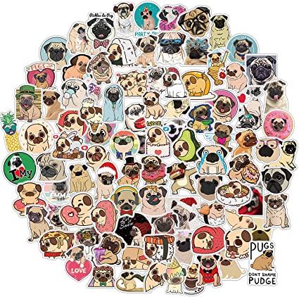 100 Pack Cute Pug Dog Stickers for Water Bottle Car Laptop, Waterproof Aesthetic Trendy Sticker, Great Gift for Pug Lover Kids Teens
