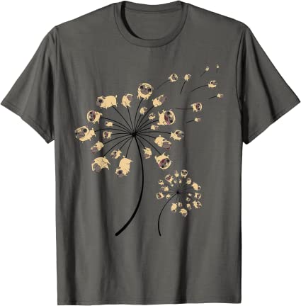 Funny Pug Gift For Men Women Cool Flower Dog Dandelion Lover T-Shirt